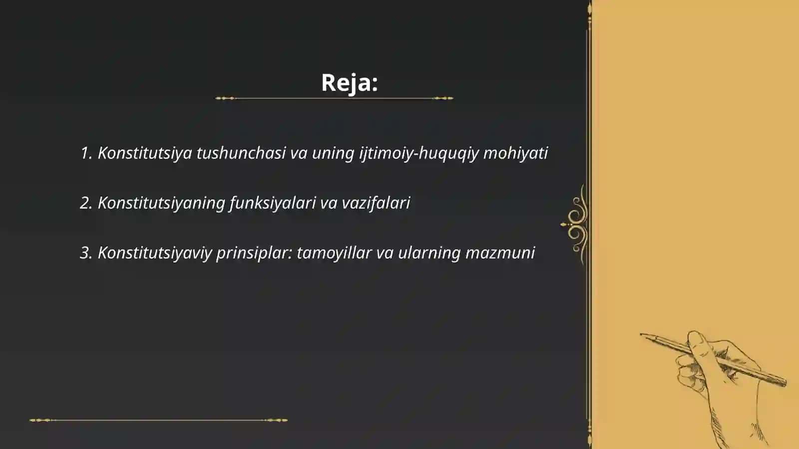 Oʻzbekiston respublikasi Konsitutsiyaning Nazariy asoslari tarixi va rivojlanishi Konsitutsaviy huquq 2