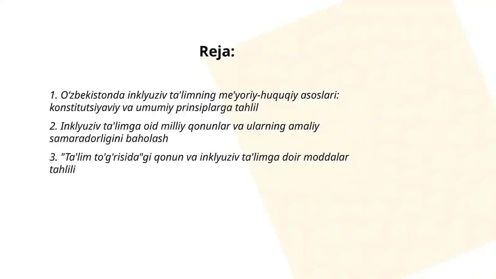 Oʻzbekistonda inklyuziv ta'limning me'yoriy huquqiy bazasini tahlil qilish 2