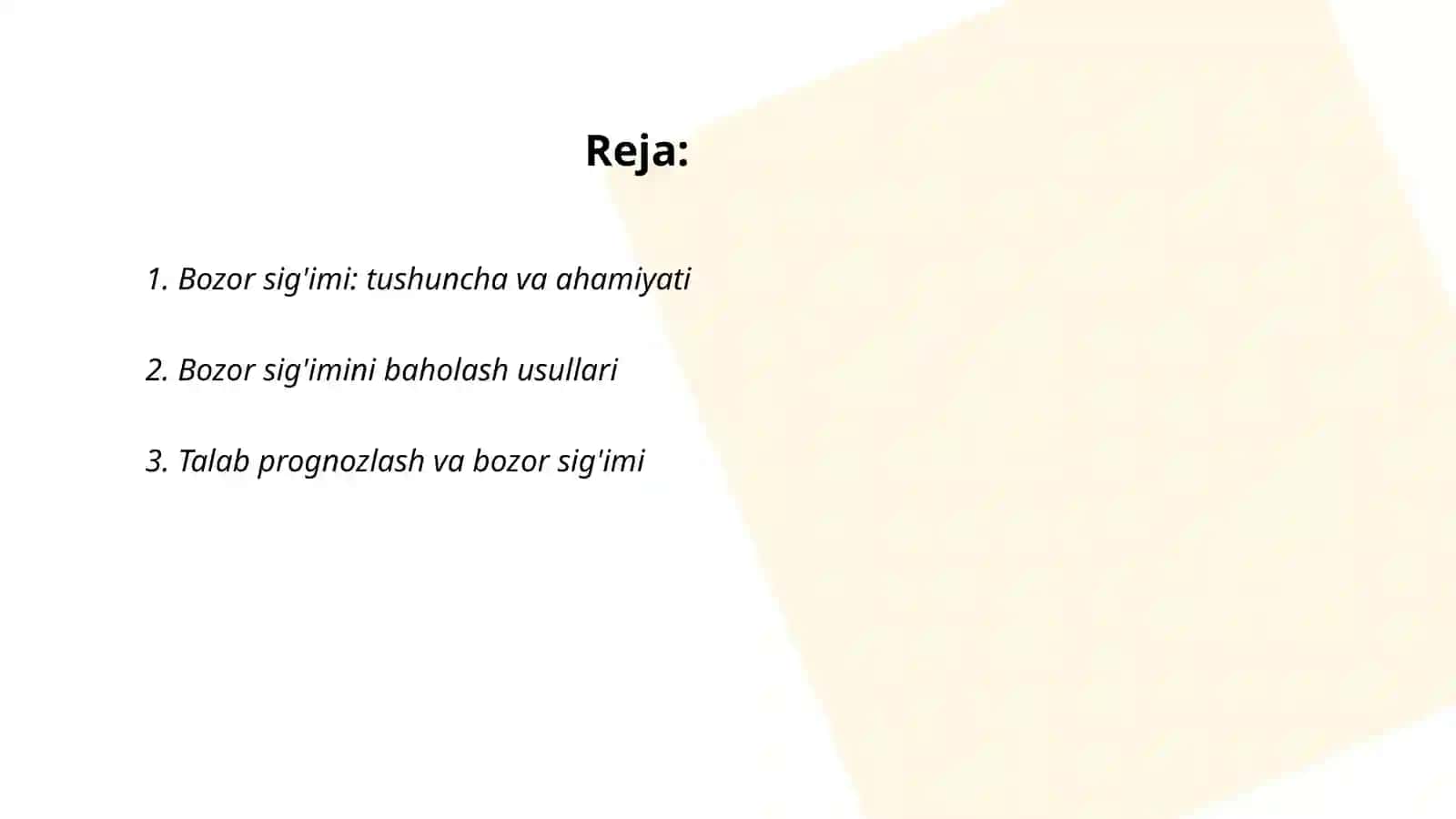 Bozor sig'imi va bozor ulugishini o'rganish 2