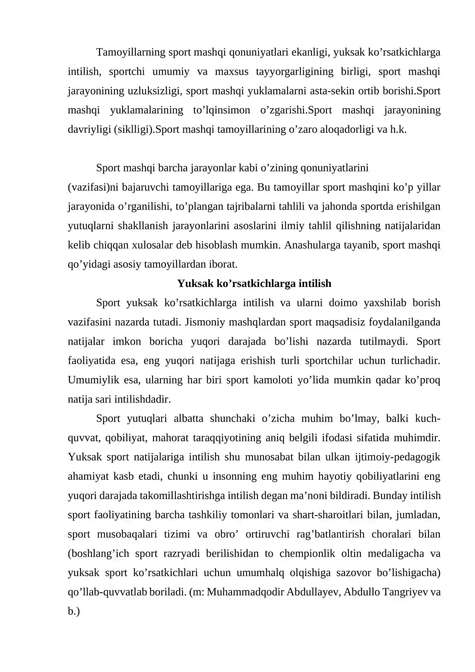 Sport Mashqi Yuklamalari va Rejalari 2