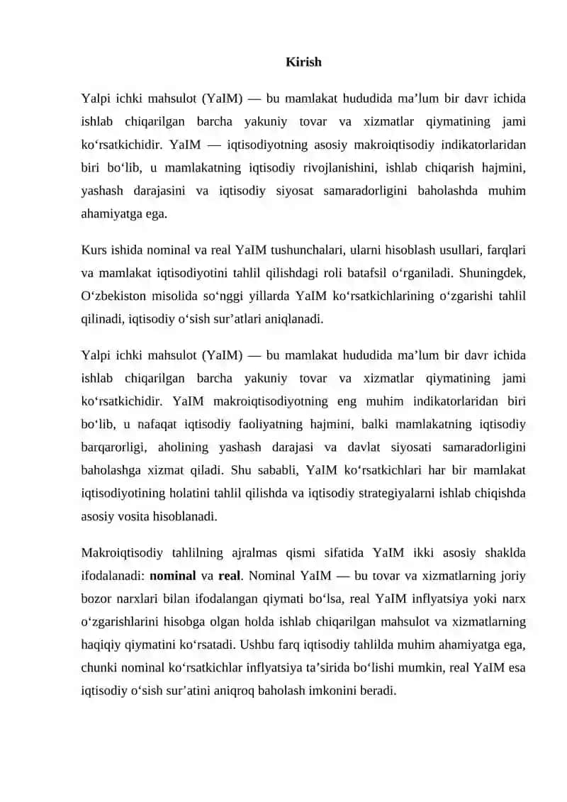 NOMINAL VA REAL YALPI ICHKI MAHSULOT (YAIM): TUSHUNCHASI, HISOBLASH USULLARI VA IQTISODIY AHAMIYATI 2