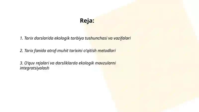 Tarix oʻqitishda ekologik taʼlim - tarbiyaning asosiy yoʻnalishlari 2
