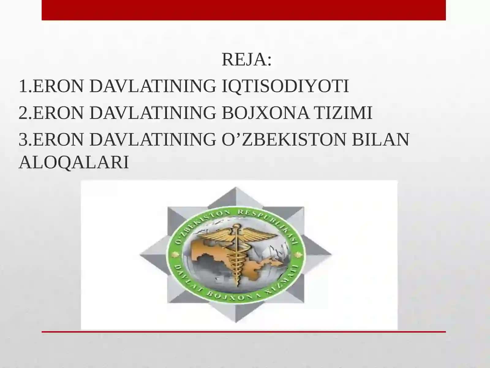 BOJXONA ISHI FANIDAN tayorlagan ERON(ISLOM RESPUBLIKASI) 2