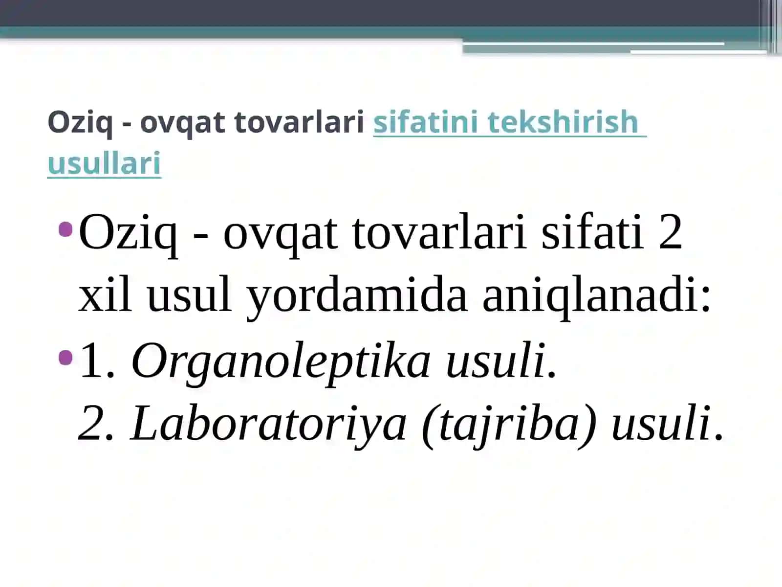 Oziq-ovqat xavfsizligi mezonlarini tahlil qilish 2