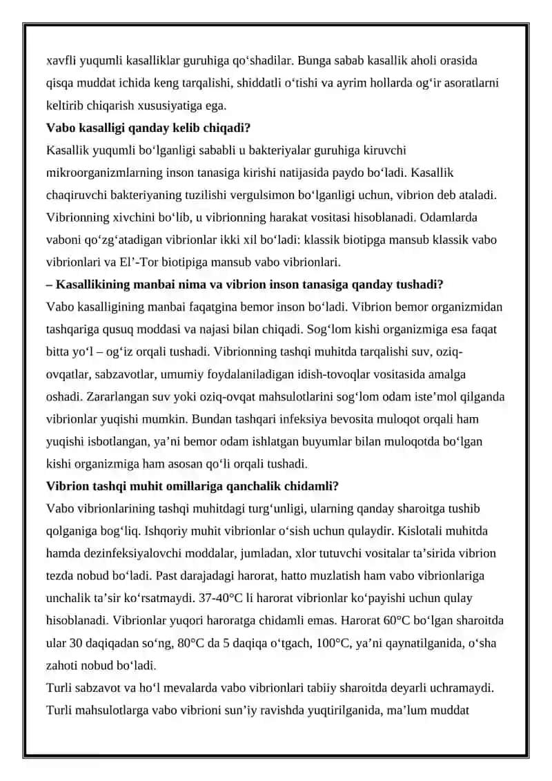 Vabo va Boshqa O'ta Xavfli Infektsiyalar Laboratoriya Tashxisotining Uziga Xos Jixatlari 2