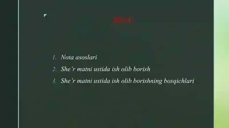 VAZN ASOSLARI, NOTA VA SHE'R MATNI USTIDA ISH OLIB BORISH 2