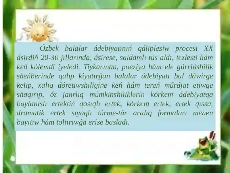 ÓZBEK BALALAR KITAPQUMARLÍǴÍNÍŃ DÁSLEPKI KÓRINISI. 2