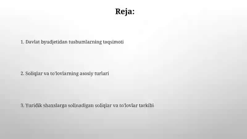 Yuridik shaxslardan undiriladigan soliqlar va yig'imlar tarkibi 2