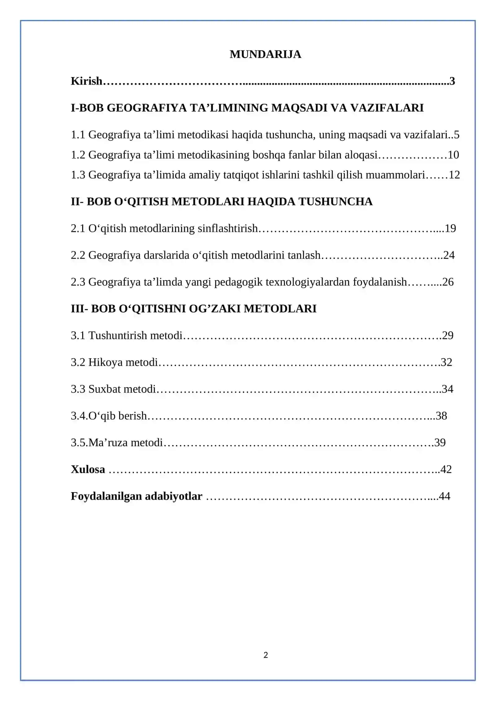 Geografiya va tabiiy fan (Science) o‘qitish metodikasi 2