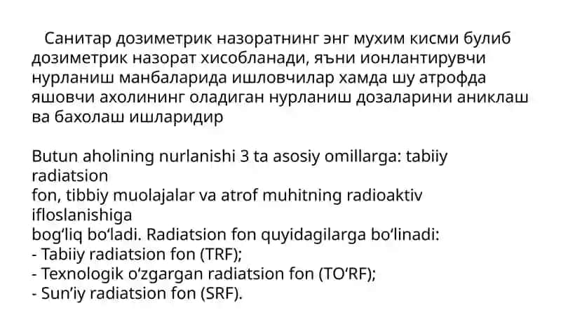 Sanitar dozimetrik nazorat 2
