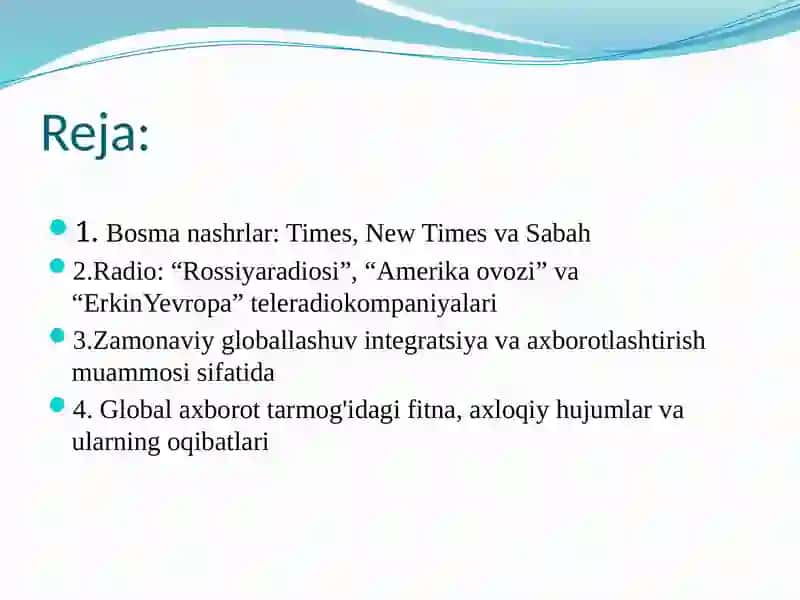 Xorijiy ommaviy axborot vositalarining media-zamondagi o’rni 2
