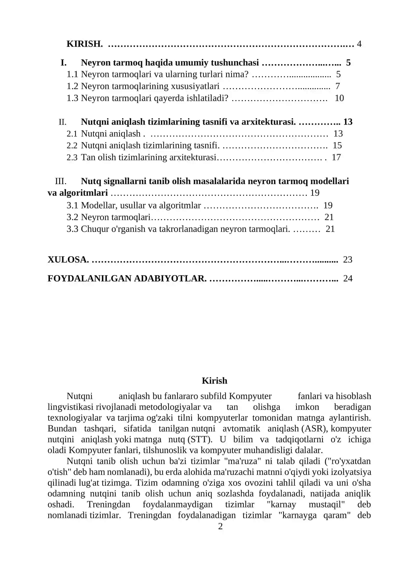Nutq signallarni tanib olish masalalarida neyron tarmoq modellari va algoritmlari 2