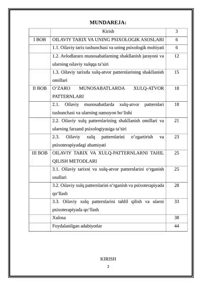 Oilaviy Tarix va Xulq-Patternlarni Tahsil Qilish Metodlari 2
