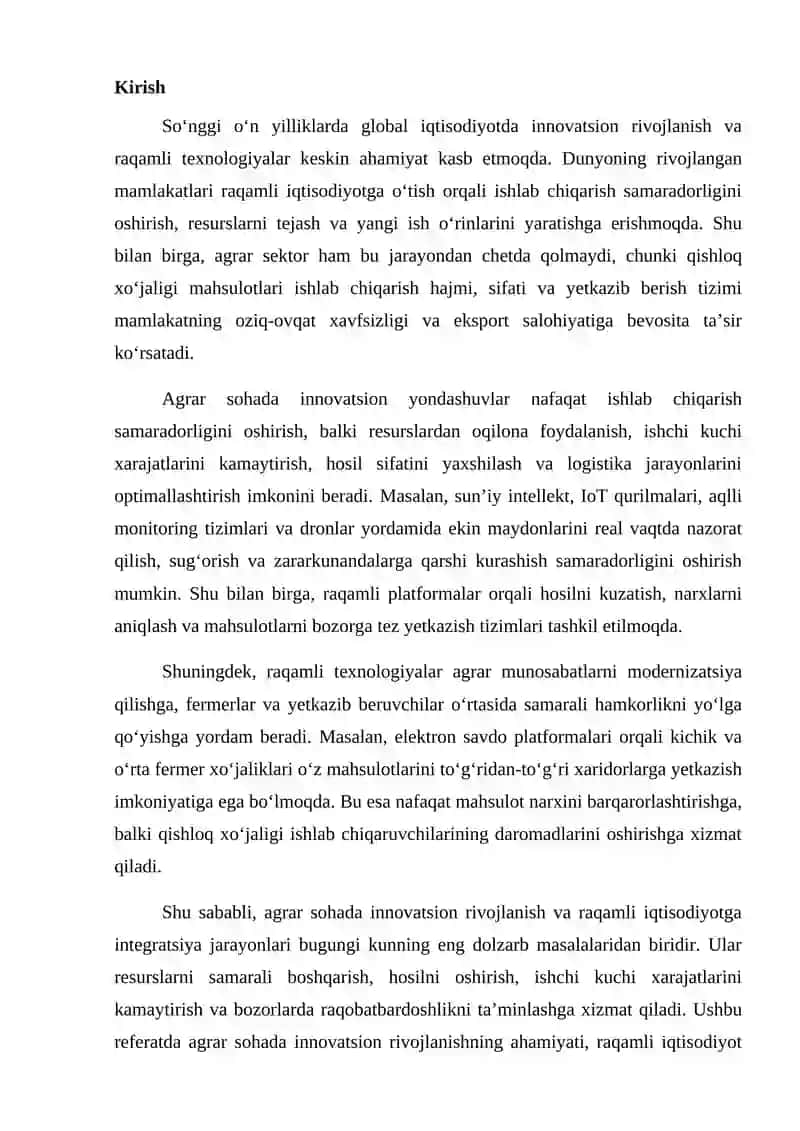 Agrar munosabatlarni takomillashtirish istiqbollari 2