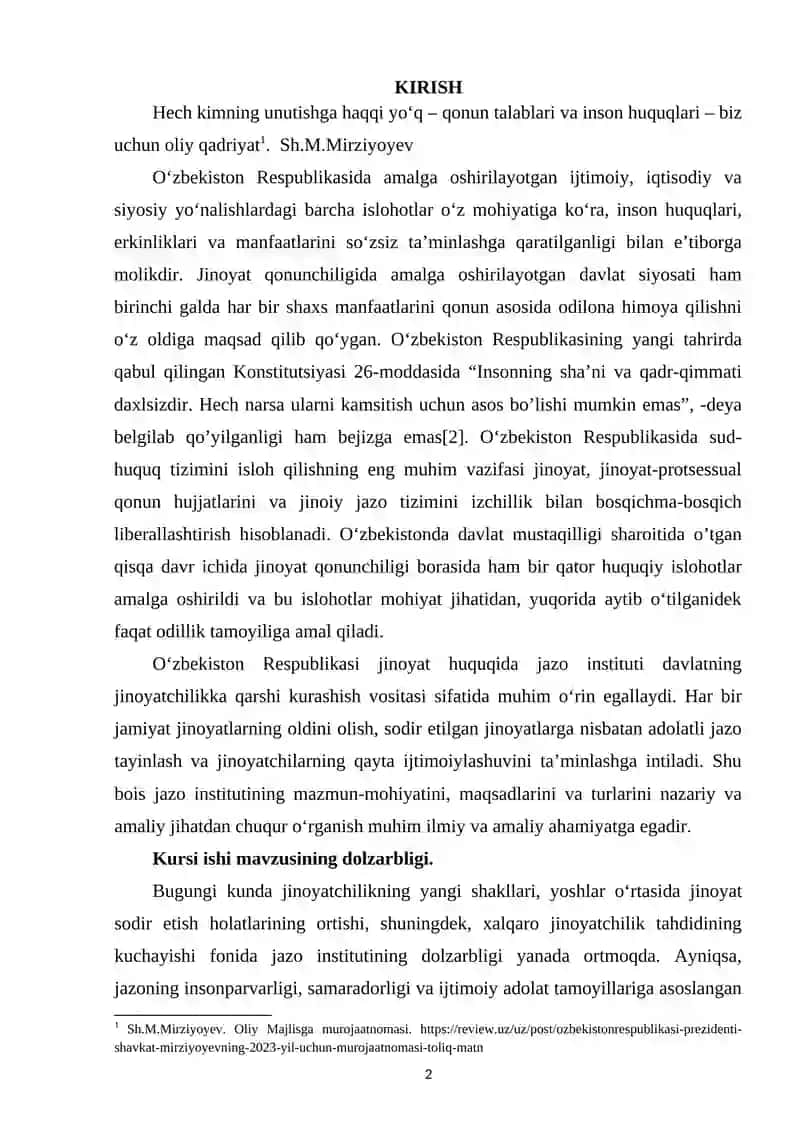 JINOYAT HUQUQIDA JAZO TUSHUNCHASI,MAQSADLARI VA TURLARI(NAZARIY VA AMALIYOT) 2