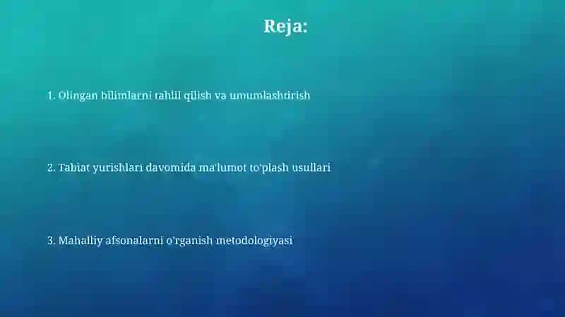 Tabiatga Ekskursiya jarayonlarida o'lkashunoslik bilan tanishtirish metodikadi 2