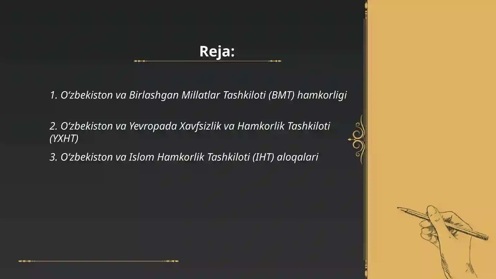 Oʻzbekistonning xalqaro tashkilotlar bilan xamkorlik aloqalari 2