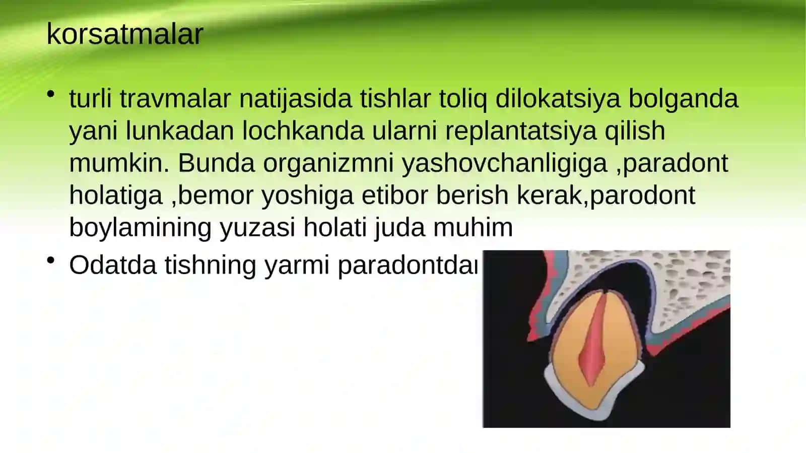 Tishlarni toliq dislokatsiyasi, replantatsiya qilish 2