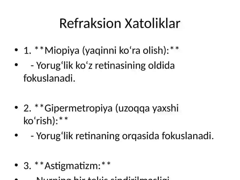 Refraksiyani Zamonaviy Korreksiyalash va Davolash Usullari 2