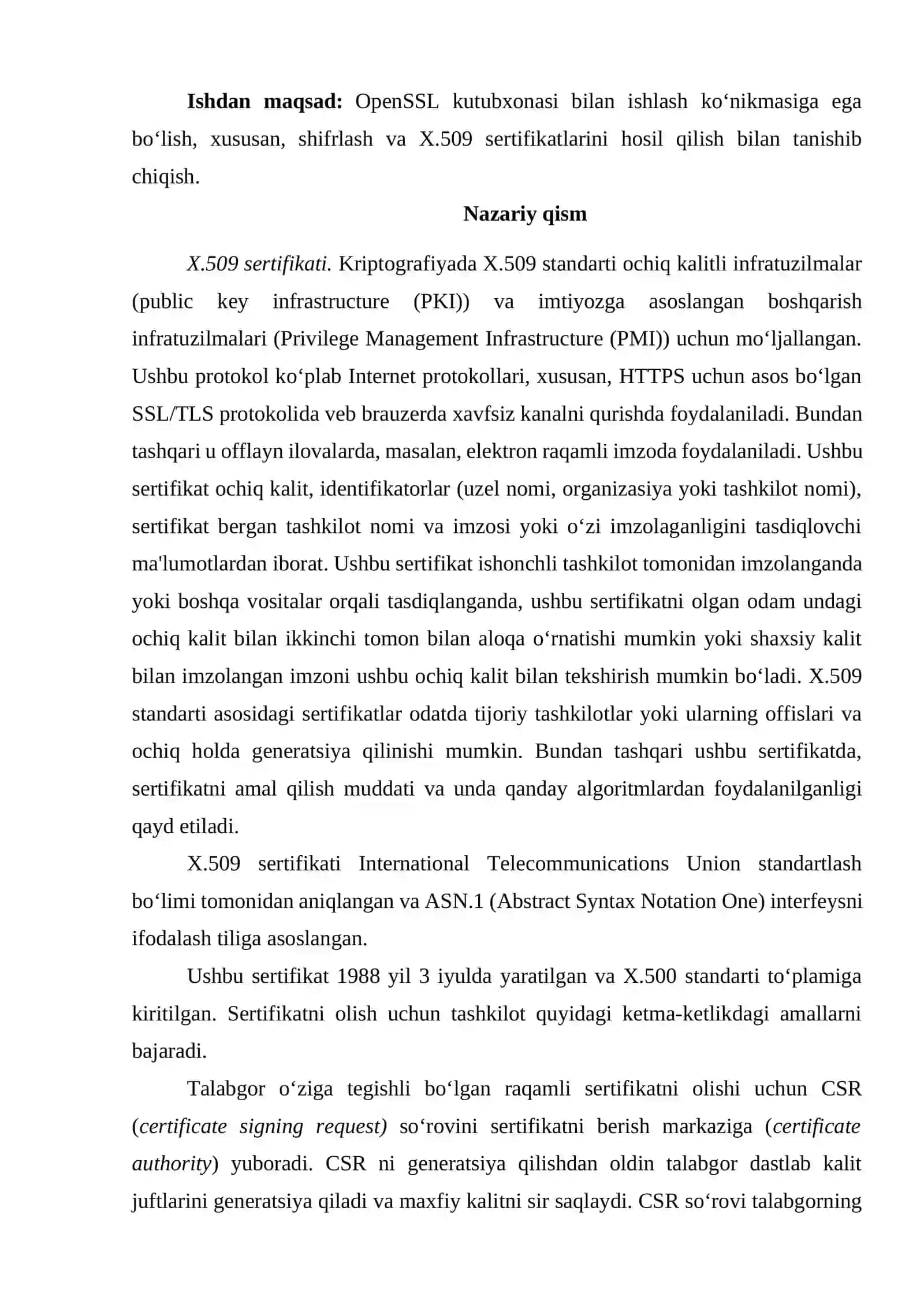 OpenSSL kutubxonasi yordamida X.509 sertifikatini hosil qilish 2