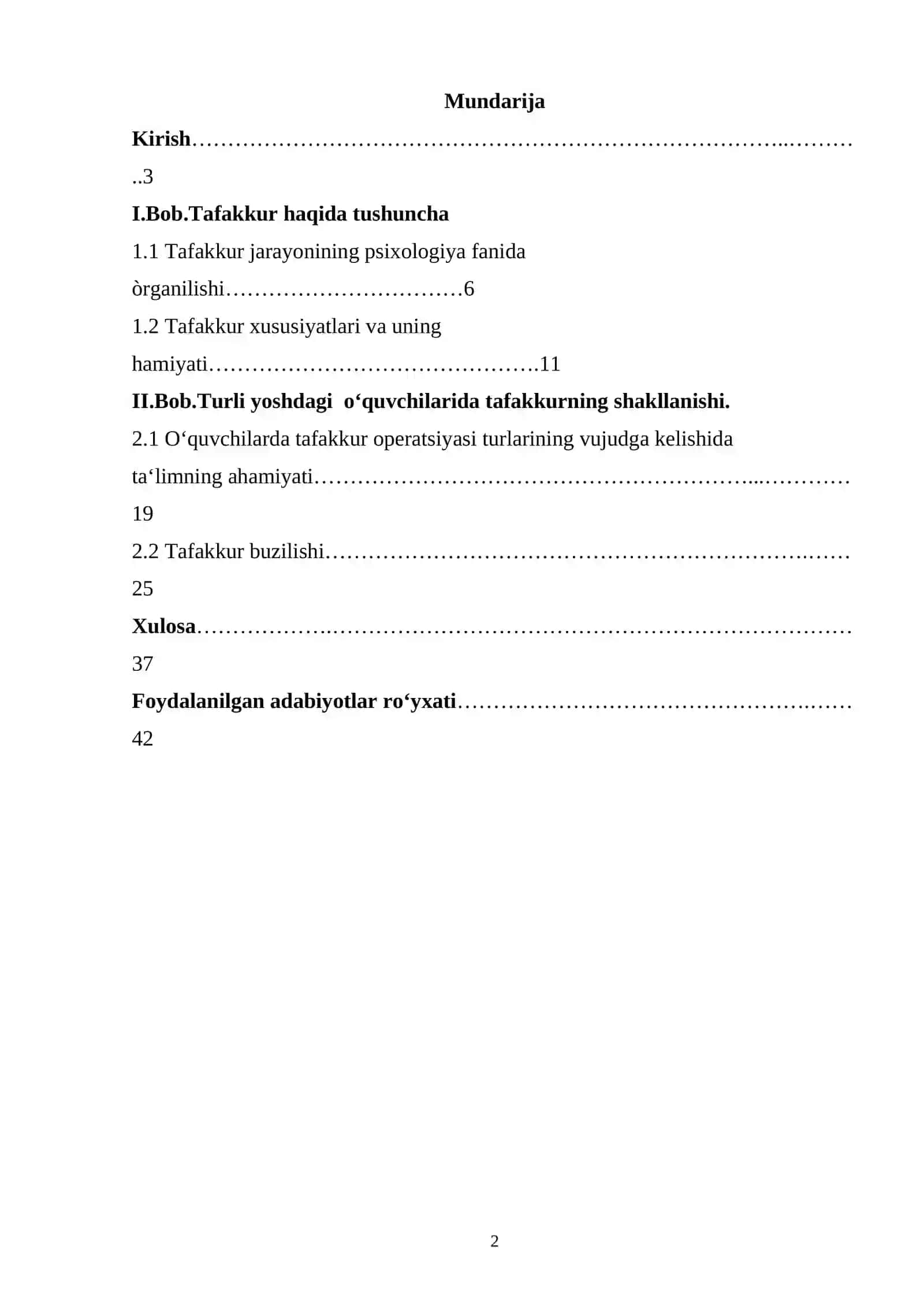 Tafakkurni rivojlantirish bosqichlari mavzusida Kurs ishi to`liq 2