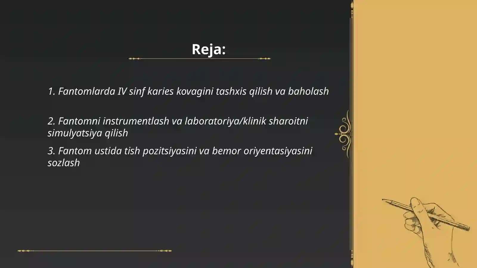 Fantomlarda IV sinf kares kovaklarini charxlash va plombalash 2