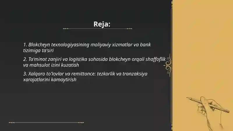 Blokcheyn texnologiyasi va undan iqtisodiyot sohalarida foydalanish imkoniyatlari 2