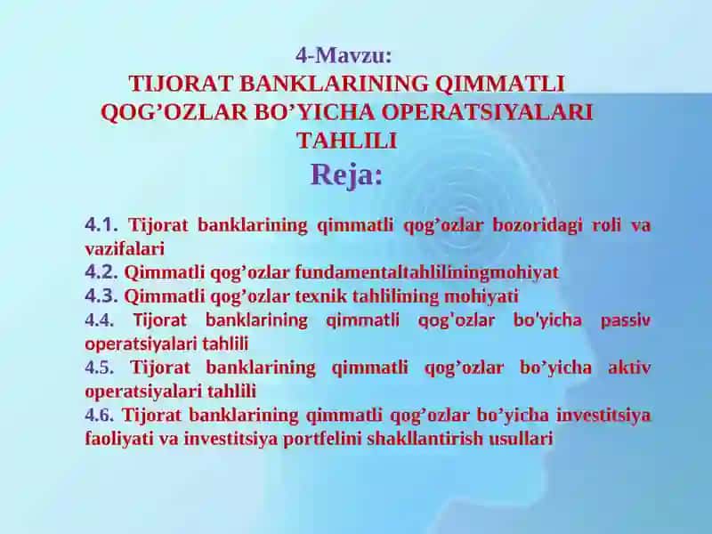 TIJОRАT BАNKLАRINING QIMMАTLI QОG’ОZLАR BO’YICHА ОPЕRАTSIYALАRI TАHLILI 2