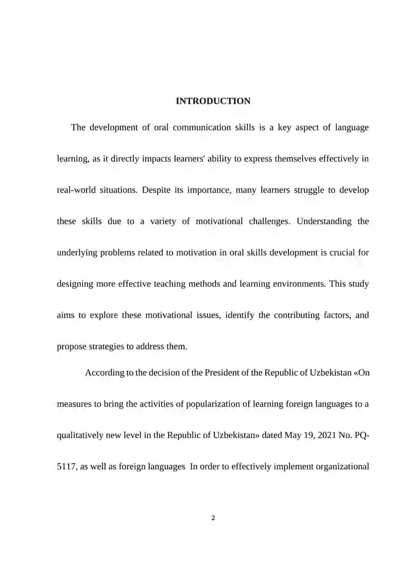 Problems of Motivating in Developing Oral Skills Course work 2