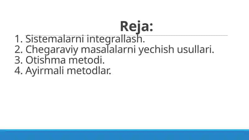 Oddiy differensial tenglamalar uchun qo‘yilgan chegaraviy masalalarni yechishning sonli metodlari 2