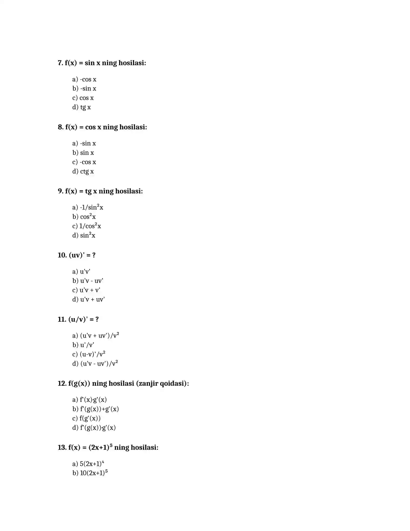 10-SINF MATEMATIKA FANI BO'YICHA TEST SAVOLLARI 2