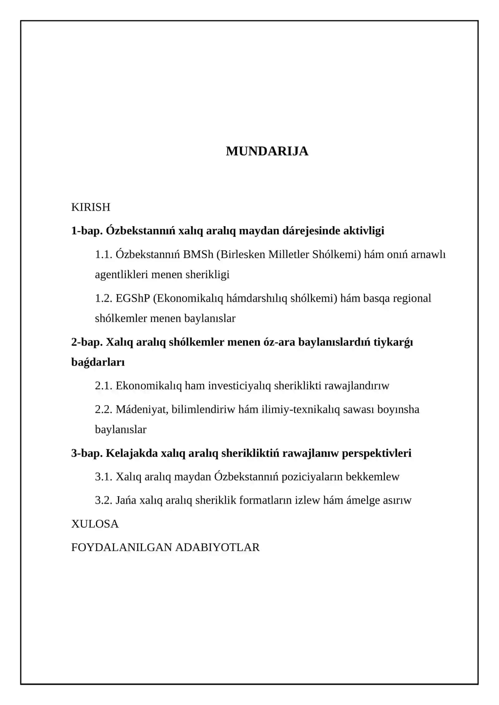 Ózbekstannıń xalıq aralıq shólkemler menen óz-ara baylanıslarınıń rawajlanıwı 2