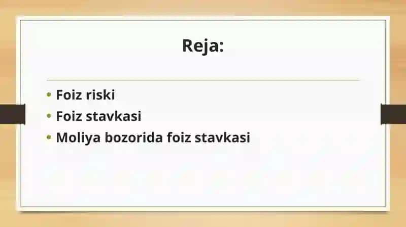 Foiz riski, foiz stavkalari, moliya bozorida foiz stavkalari 2