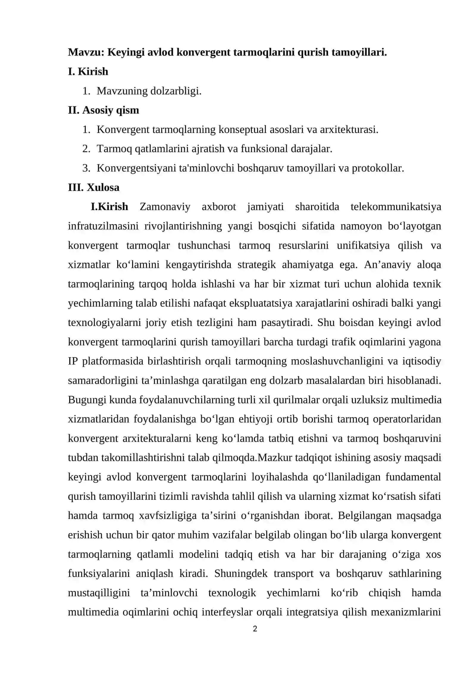 Keyingi avlod konvergent tarmoqlarini qurish tamoyillari 2