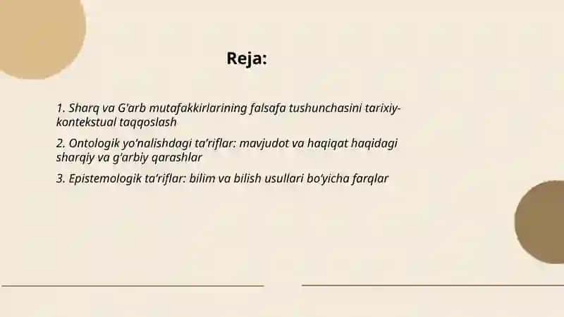 Falsafaning mazmuniga oid Sharq va G'arb mutafakkirlarining ta'riflarini tasniflash 2