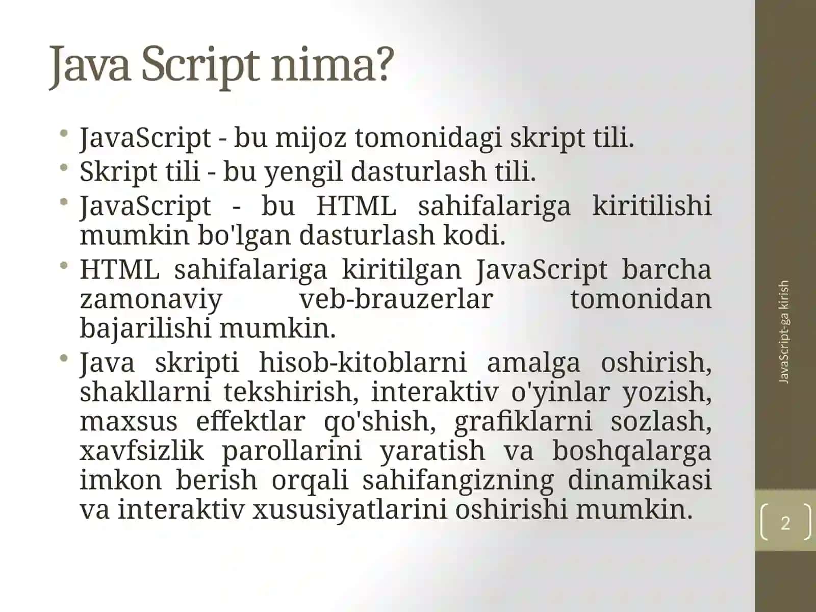 JavaScript-ga kirish 2