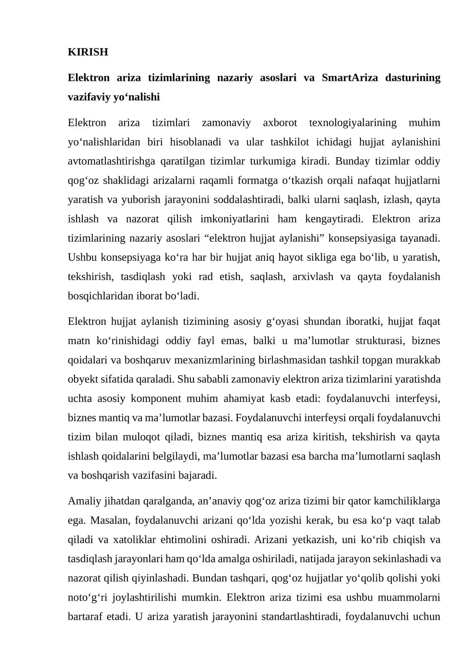 “SMARTARIZA” TIZIMIDA ELEKTRON HUJJAT AYLANISHI VA FOYDALANUVCHI JARAYONLARINI TASHKIL ETISH 2