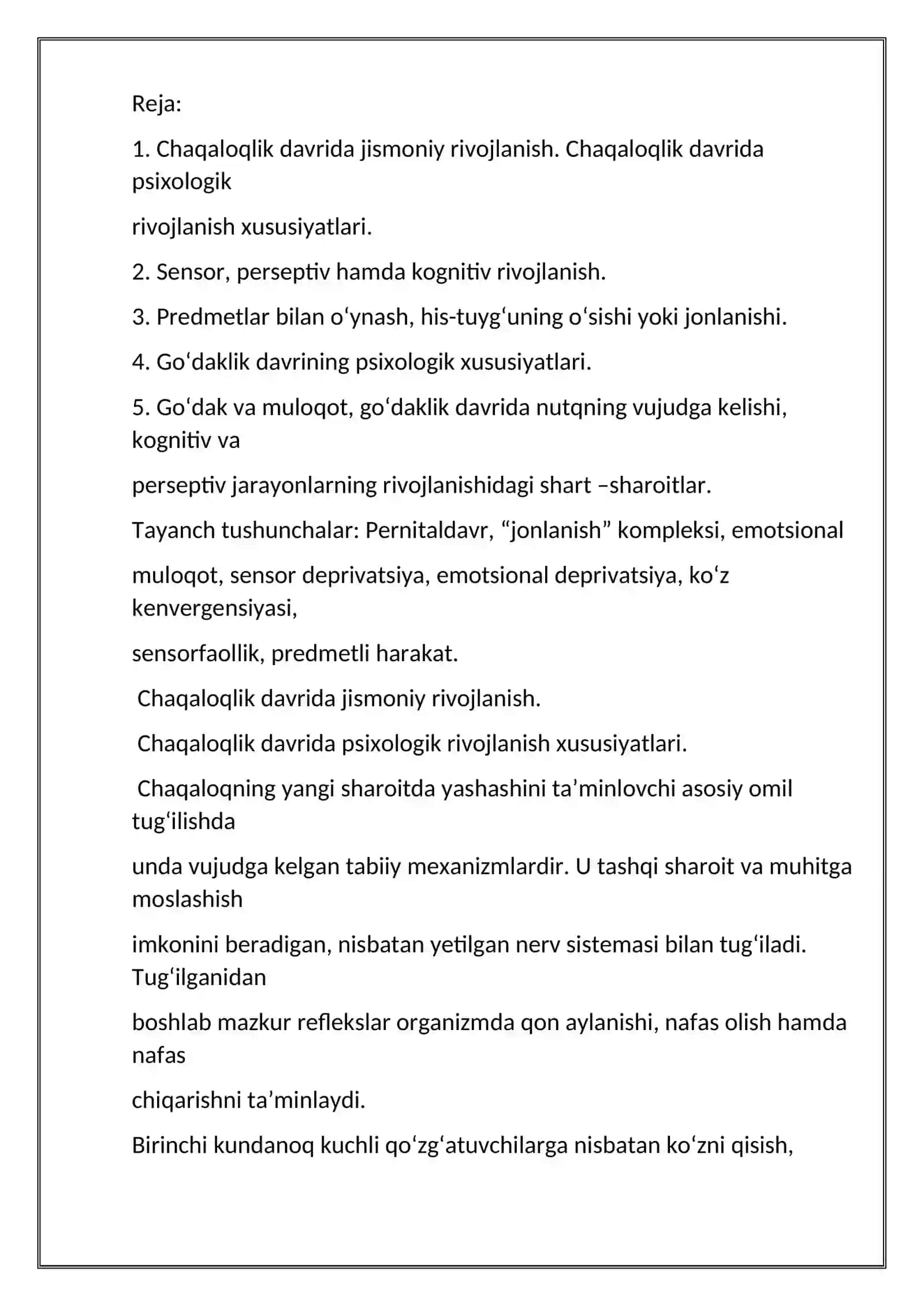 Chaqaloqlik davrida sensor, pertseptiv, xamda kognitiv rivojlanish psixodiagnostikasi 2