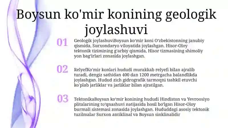 Boysun ToshkoʻMir Koni Geologik Joylashuv OʻRni, Relyefi Uning Tektonikasi,Geologik Xaritasi Va Razrezi 2
