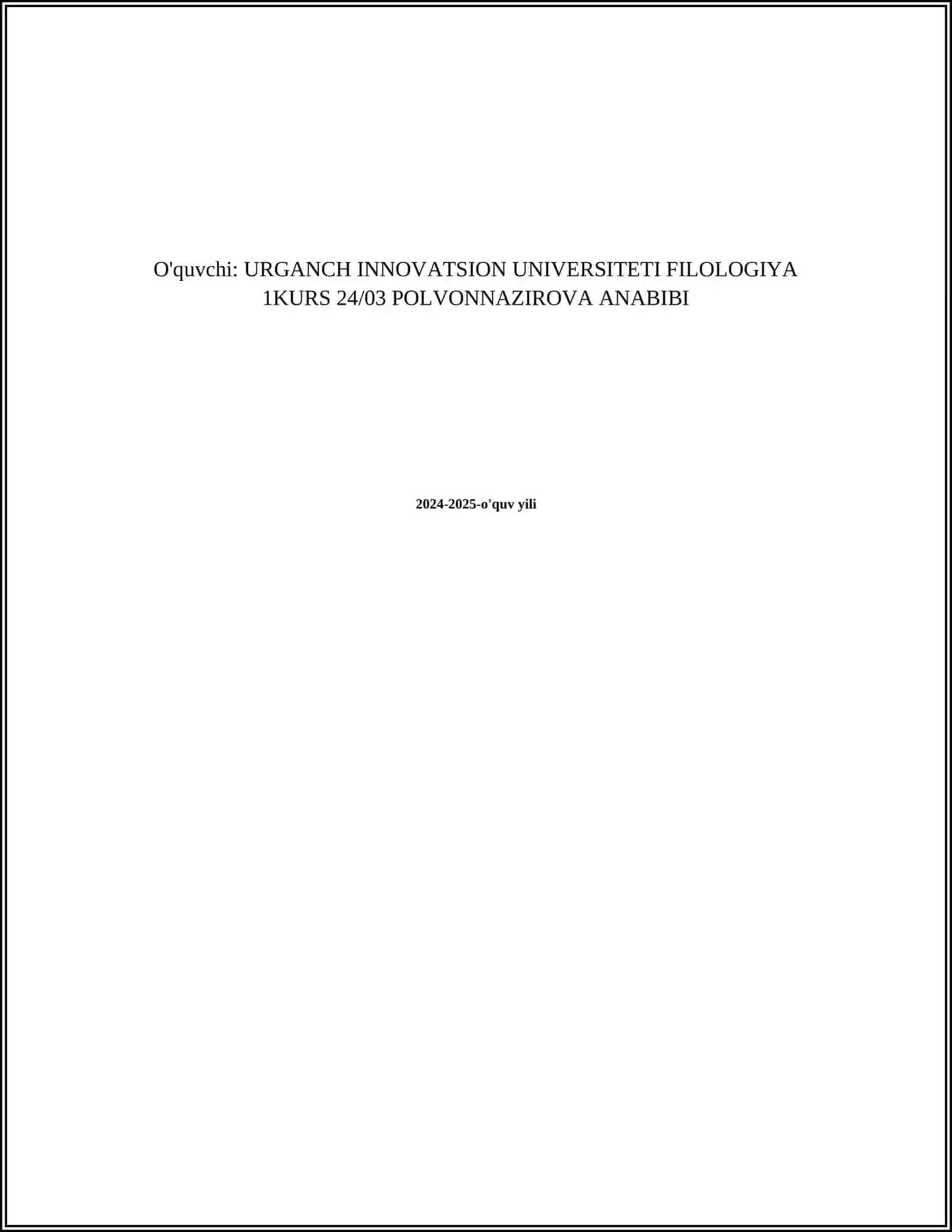 BOBURNING “MUXTASAR” ASARINI O‘QIB-O‘RGANISH; FITRATNING “ADABIYOT QOIDALARI”, “ARUZ HAQIDA” ASARINI O‘QIB-O‘RGANISH; H.BOLTABOYEV, M.MAHMUDOVNING “ADABIY-ESTETIK TAFAKKUR TARIXI” KITOBINI O‘QIB-O‘RGANISH; YO.IS’HOQOVNING “SO‘Z SAN’ATI SO‘ZLIGI” KITOBINI O‘QIB-O‘RGANISH; “SHARQ MUMTOZ POETIKASI: MANBA VA TALQINLAR” 2