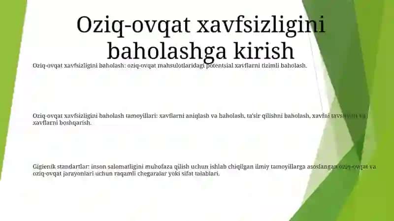 Oziq-Ovqat Xavfsizligini Baholash Metodologiyasi va Gigienik Normalash Printsiplari 2