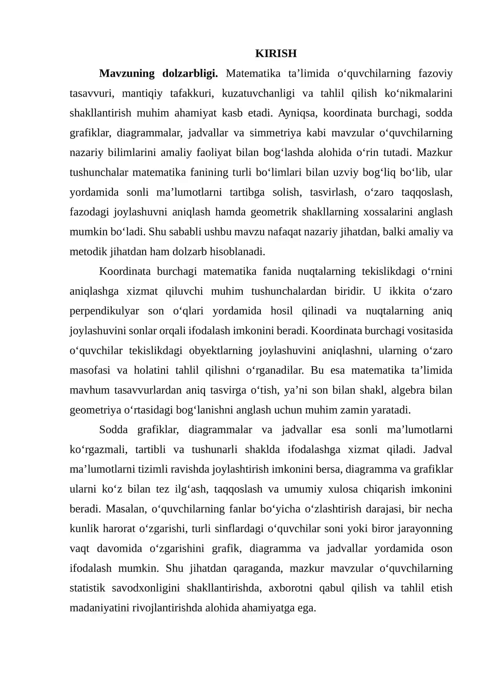 Koordinata burchagi, sodda grafiklar, diagrammalar, jadvallar va simmetriya 2