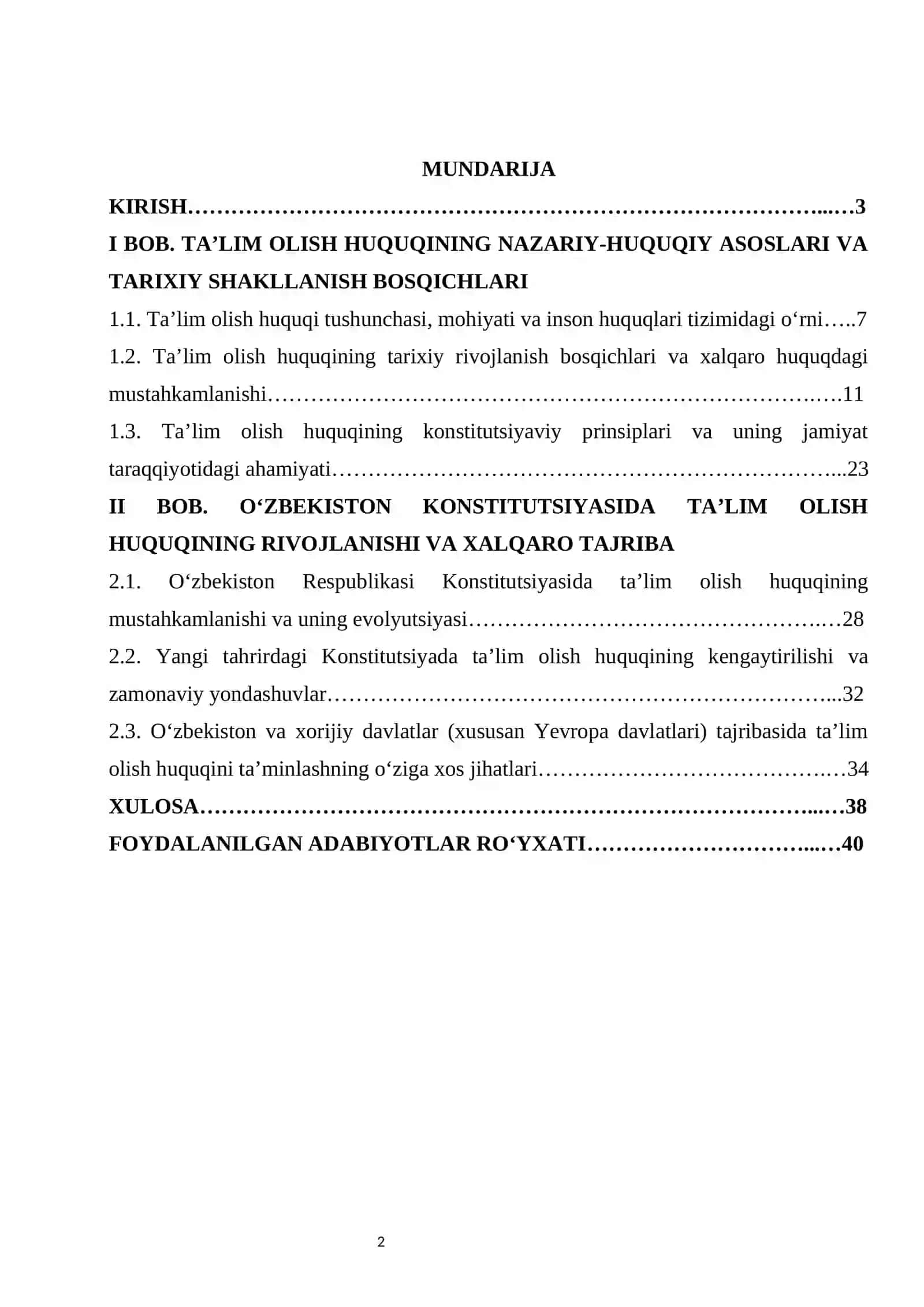 Konstitutsiyada ta’lim olish huquqining tarixiy rivojlanishi kurs ishi 2