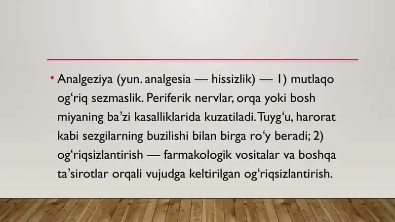 Analgeziya qiladigan vositalar. Uxlatadigan vositalar 2