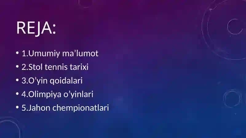 Stol tennis o'yini haqida 2