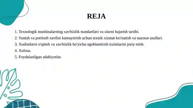 Texnologik mashinalarni ishlatishda yonish va portlash sodir bo'lganda oldini olish tadbirlari 2