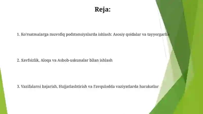 Podstansiyalarda farmoyish boʻyicha ishlarni bajarish 2
