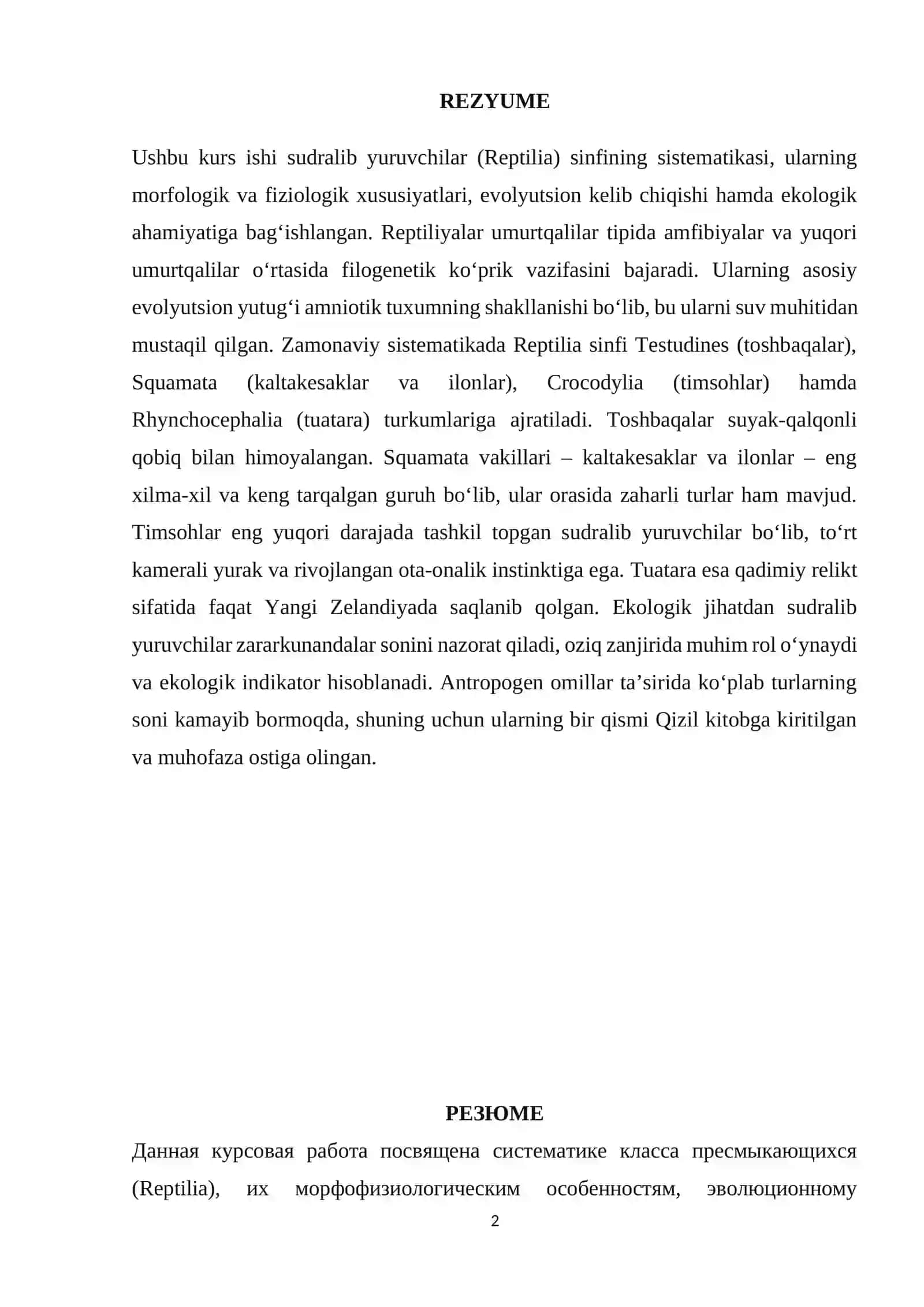 SUDRALIB YURUVCHILAR (REPTILIA) SINFI SISTEMATIKASI 2