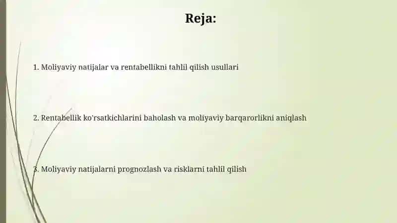 Moliyaviy natijalar hamda rentabellik ko‘rsatkichlari tahlili 2