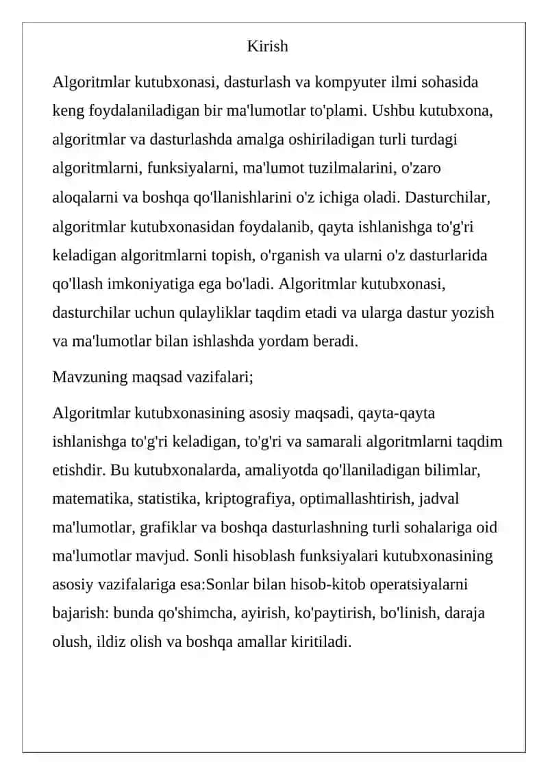 Sonli hisoblash funksiyalarining kutubxonasi 2